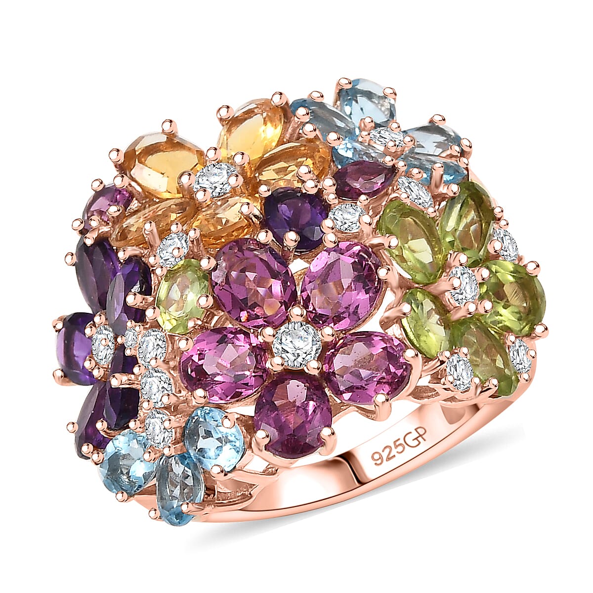 GP Multi Gemstone Ring in 18K Vermeil RG Over Sterling Silver (Size 10.0) 10.50 ctw