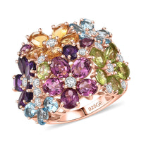 GP Multi Gemstone Ring in 18K Vermeil RG Over Sterling Silver (Size 10.0) 10.50 ctw
