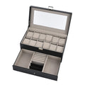Livemore Black Faux Leather 2 Layer Watch Box with Glass Window - Sticky add to cart bar