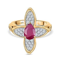 African Ruby and White Zircon 2.41 ctw Fancy Ring in Vermeil Yellow Gold Over Sterling Silver (Size 6.5)