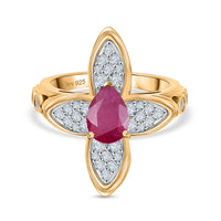 D'Joy African Ruby (FF) and White Zircon Ring in 18K Vermeil YG Over Sterling Silver (Size 9.0) 2.38 ctw