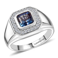 Luxuriant AAA Lab Grown Alexandrite, Lab Grown Diamond (G-H.SI) (0.30 cts) Men's Ring in Rhodium Over Sterling Silver (Size 10.0) 2.40 ctw