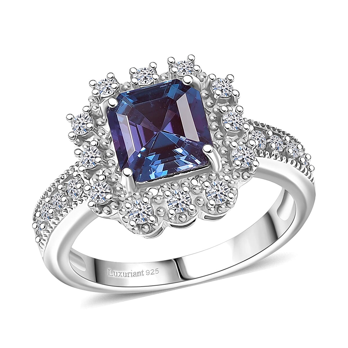 Luxuriant Lab Grown Alexandrite and SI Lab Grown Diamond 2.80 ctw Ring in Rhodium Over Sterling Silver (Size 6.0)
