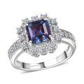 Luxuriant Lab Grown Alexandrite and SI Lab Grown Diamond 2.80 ctw Ring in Rhodium Over Sterling Silver (Size 6.0) - Sticky add to cart bar