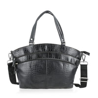 La Marey Black Genuine Leather Tote Bag with Front Two Zip Pocket (13.25"x10.25"x3")
