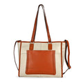 La Marey Beige & Tan Genuine Leather Tote Bag with Front Pocket (14.5"x12"x5.5") - Sticky add to cart bar