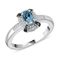 D'Joy Santa Maria Aquamarine, Blue and White Diamond 0.75 ctw Ring in Rhodium Over Sterling Silver (Size 10.0) - Sticky add to cart bar