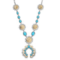D'Joy Artisan Crafted Premium Sleeping Beauty Turquoise 5.20 ctw Squash Blossoms Necklace in 18K YG and Rhodium Over Sterling Silver 18 Inches - Sticky add to cart bar