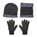 Winter Thick Fleece Lined Beanie Cap Hat Neck Warmer Scarf and Touch Screen Supported Mittens Gloves - Black (3pcs Set) - Sticky add to cart bar
