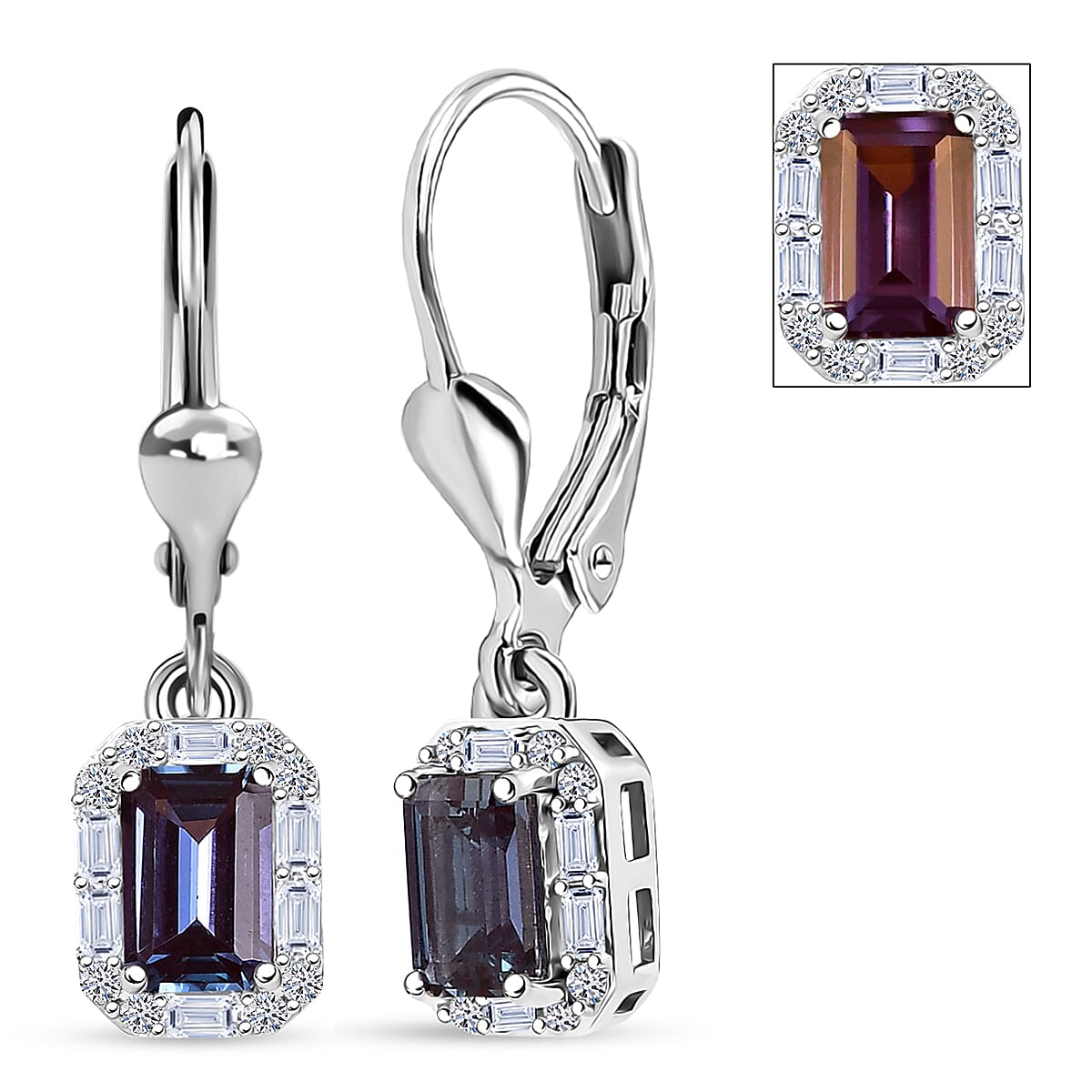 Luxuriant Premium Lab Grown Alexandrite and White Topaz 1.85 ctw Eclipse Empire Earrings in Rhodium Over Sterling Silver
