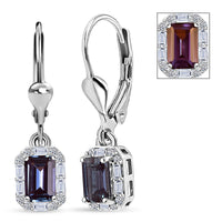 Luxuriant Premium Lab Grown Alexandrite and White Topaz 1.85 ctw Eclipse Empire Earrings in Rhodium Over Sterling Silver