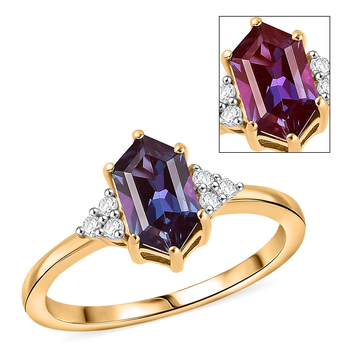 Luxuriant AAA Lab Grown Alexandrite, Lab Grown Diamond (G-H, SI) Ring in 18K Vermeil YG Over Sterling Silver (Size 8.0) 1.50 ctw