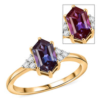 Luxuriant AAA Lab Grown Alexandrite, Lab Grown Diamond (G-H, SI) Ring in 18K Vermeil YG Over Sterling Silver (Size 8.0) 1.50 ctw