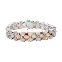 D'Joy Premium Ethiopian Welo Opal, Multi Sapphire Bracelet in Rhodium Over Sterling Silver (6.50 In) 20.80 ctw