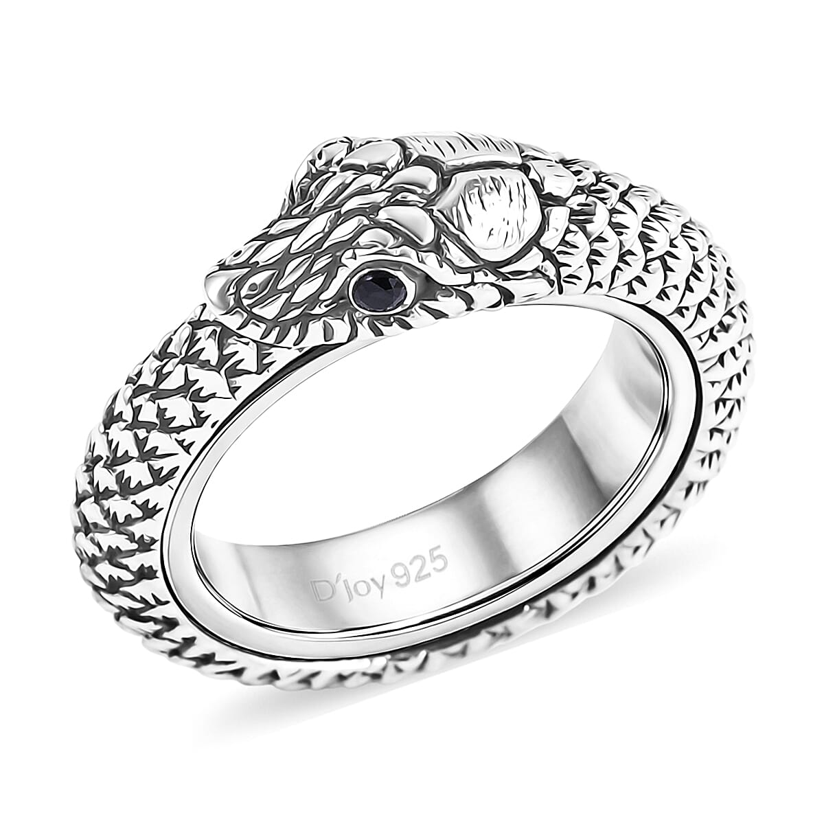 D'Joy Bali Legacy Thai Black Spinel 0.10 ctw Snake Ring in Sterling Silver (1)