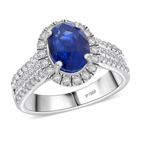 Certified & Appraised Rhapsody AAAA Ceylon Blue Sapphire and E-F VS Diamond 4.30 ctw Ring in 950 Platinum (Size 10.0) 9.71 Grams