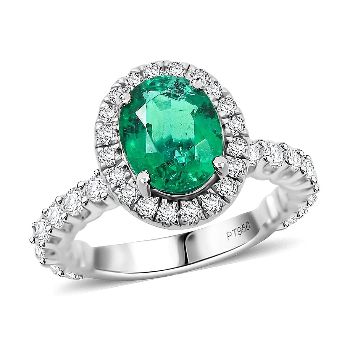 Chairman Collection Certified & Appraised Rhapsody 950 Platinum AAAA Brazilian Emerald, Diamond (E-F, VS) Ring (Size 7.0) (8.26 g) 3.00 ctw