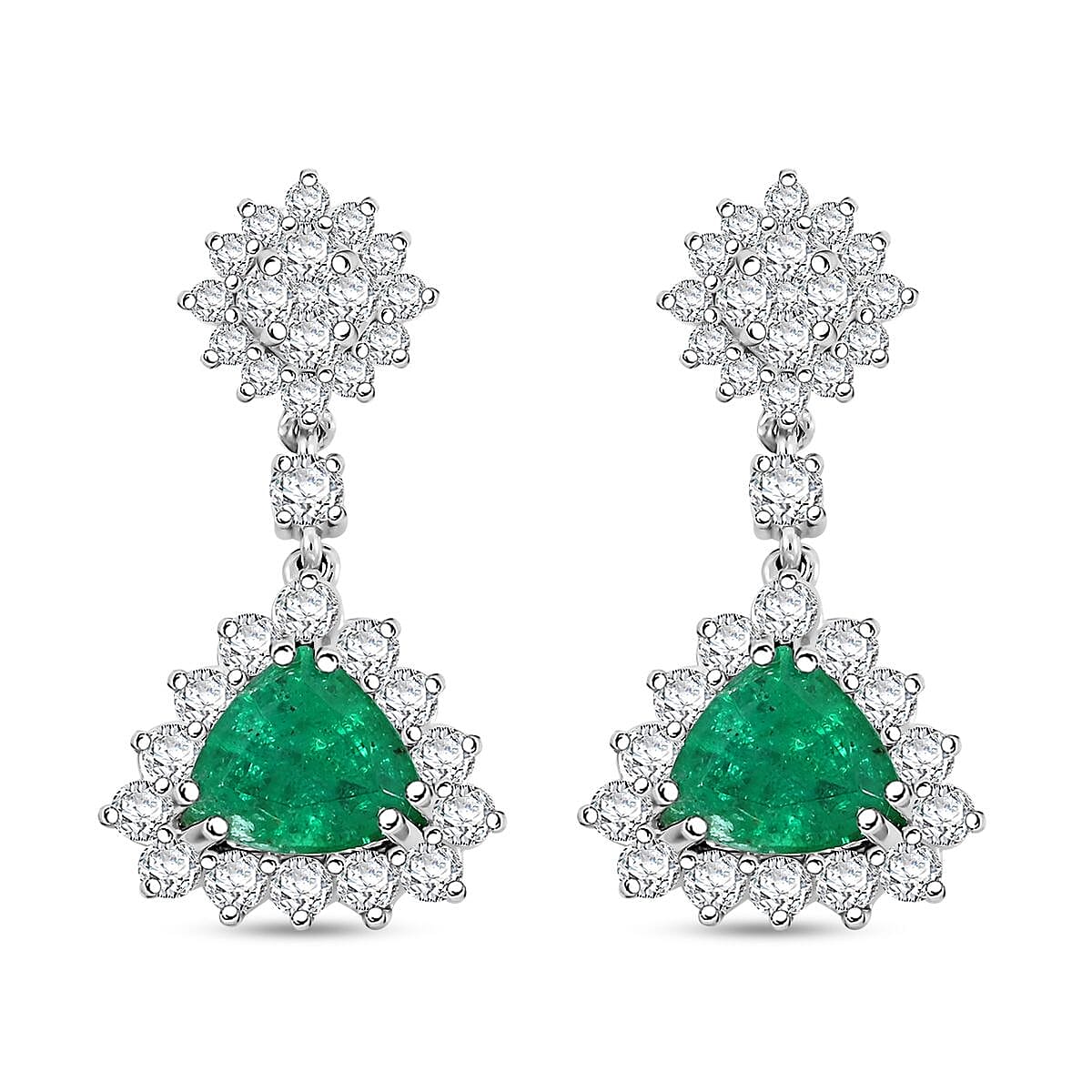 Chairman Vault Collection Certified & Appraised Rhapsody AAAA Kagem Zambian Emerald and E-F VS Diamond 4.05 ctw Earrings in 950 Platinum 9.93 Grams