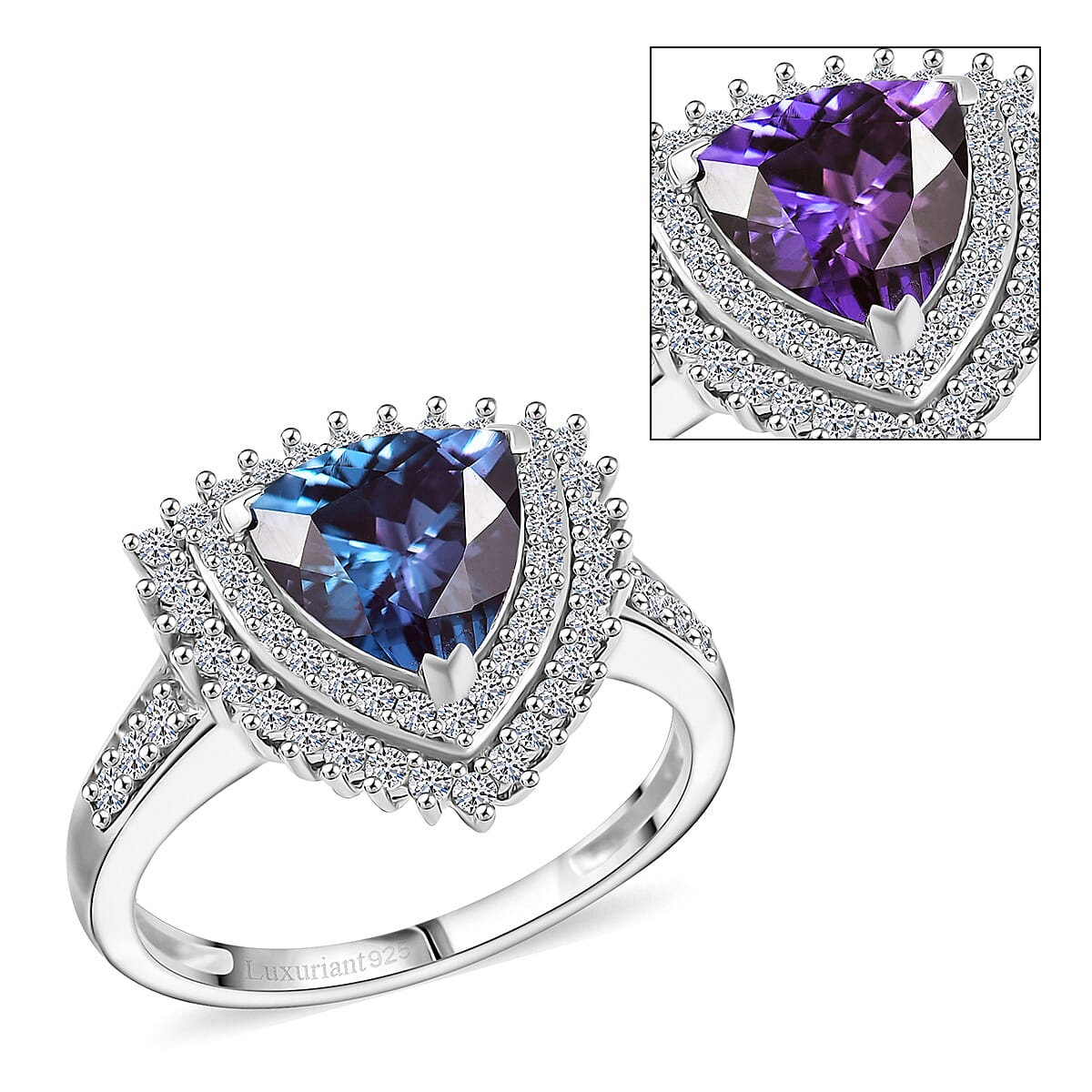 Luxuriant Lab Grown Alexandrite and White Zircon 3.25 ctw Ring in Rhodium Over Sterling Silver (Size 10.0)