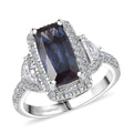 Luxuriant Premium Lab Grown Alexandrite, White Zircon Ring in Rhodium Over Sterling Silver (Size 6.0) 4.80 ctw - Sticky add to cart bar
