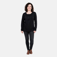 Tamsy Onyx Rhinestone Button Top - S
