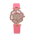 Genoa Pink Mother of Pearl and Austrian Crystal Miyota Japanese Movement Floral Watch with Pink Leather Strap - Sticky add to cart bar