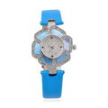 Genoa Pink Mother of Pearl and Austrian Crystal Miyota Japanese Movement Floral Watch with Pink Leather Strap - Sticky add to cart bar