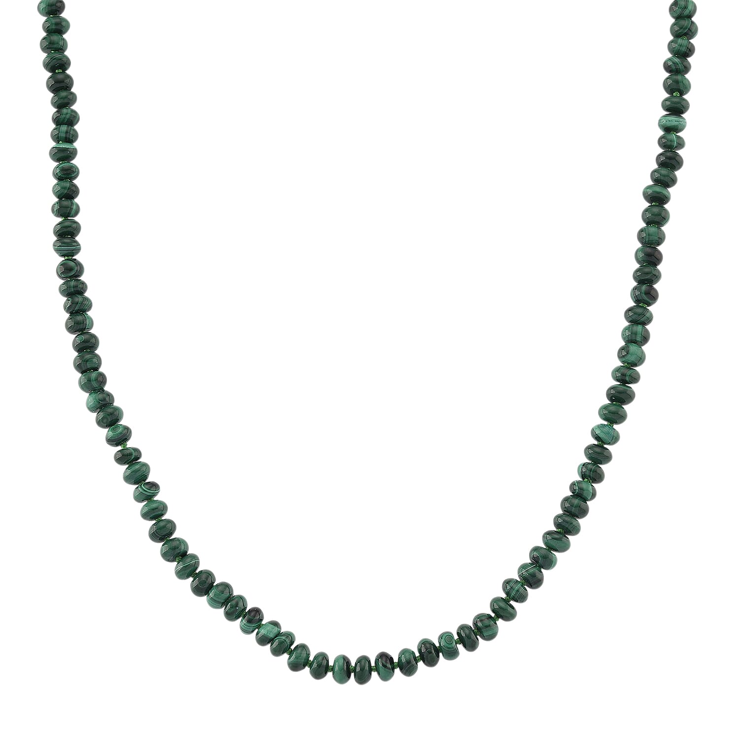 African Malachite 145.00 ctw Roundel Necklace in Goldtone 18-20 Inches