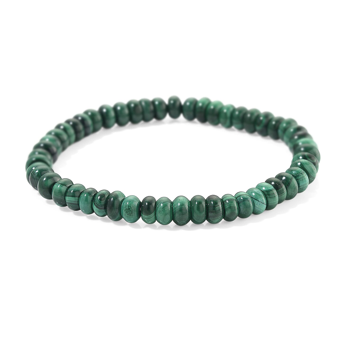 African Malachite 90.00 ctw Roundel Stretch Bracelet
