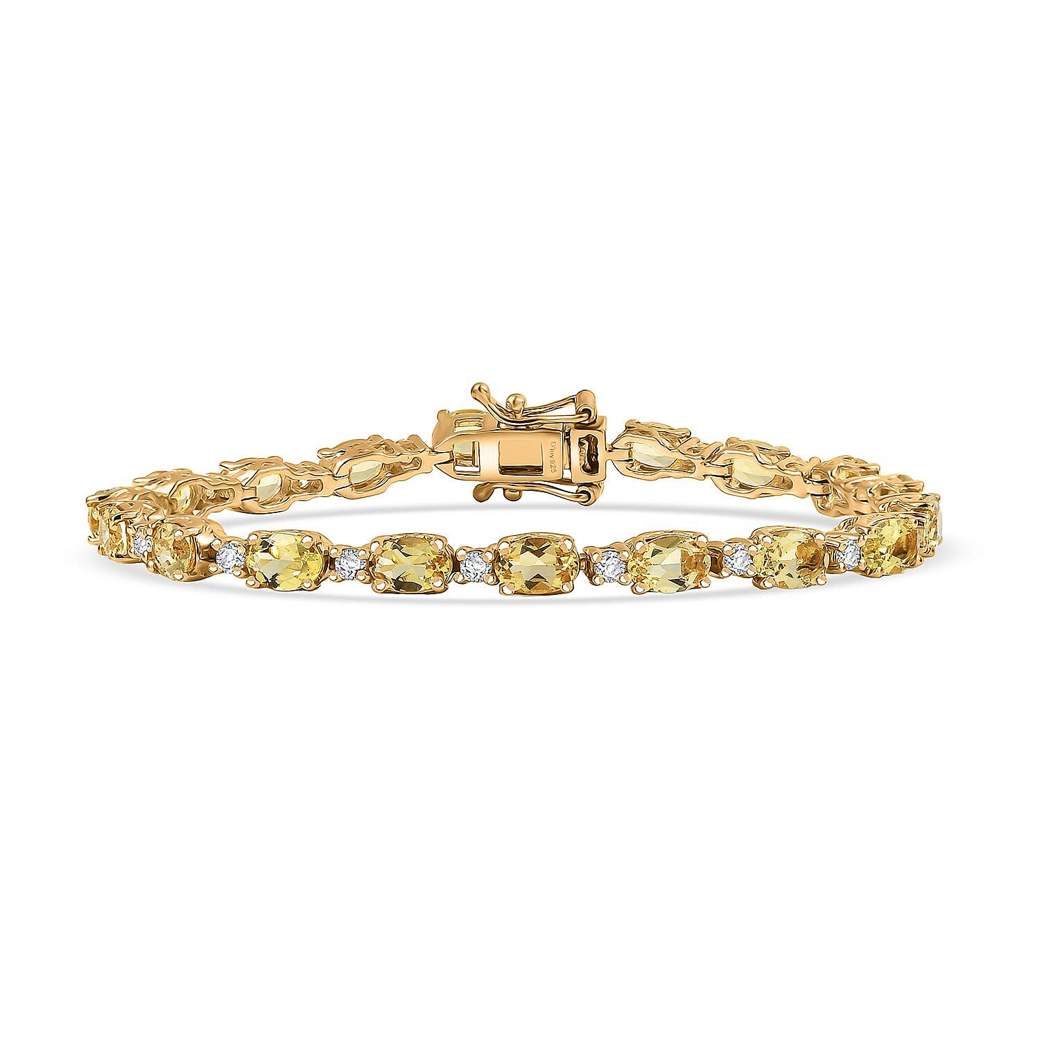 D'Joy Premium Braziliian Heliodor and White Zircon 8.70 ctw Bracelet in 18K Vermeil Yellow Gold Over Sterling Silver (6.50 In)