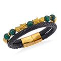 African Malachite 68.50 ctw Beaded and Leather Cord Bracelet in Goldtone (7.50 In) - Sticky add to cart bar