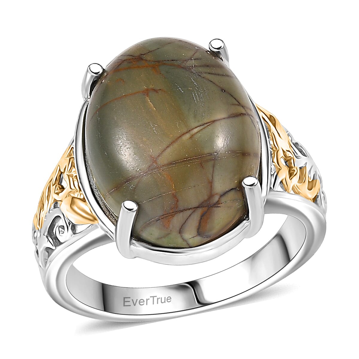 EverTrue Venus Jasper Solitaire Ring in 18K YG Plated and Platinum Bond 11.00 ctw