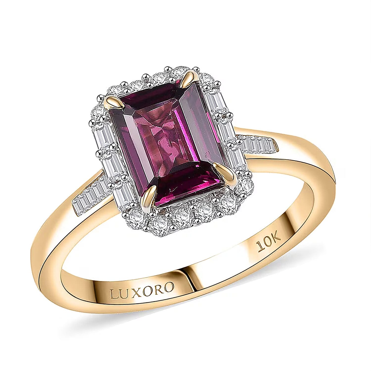 Luxoro AAA Radiant Ember Garnet and I2 Diamond 2.15 ctw Ring in 10K Yellow Gold (Size 10.0)