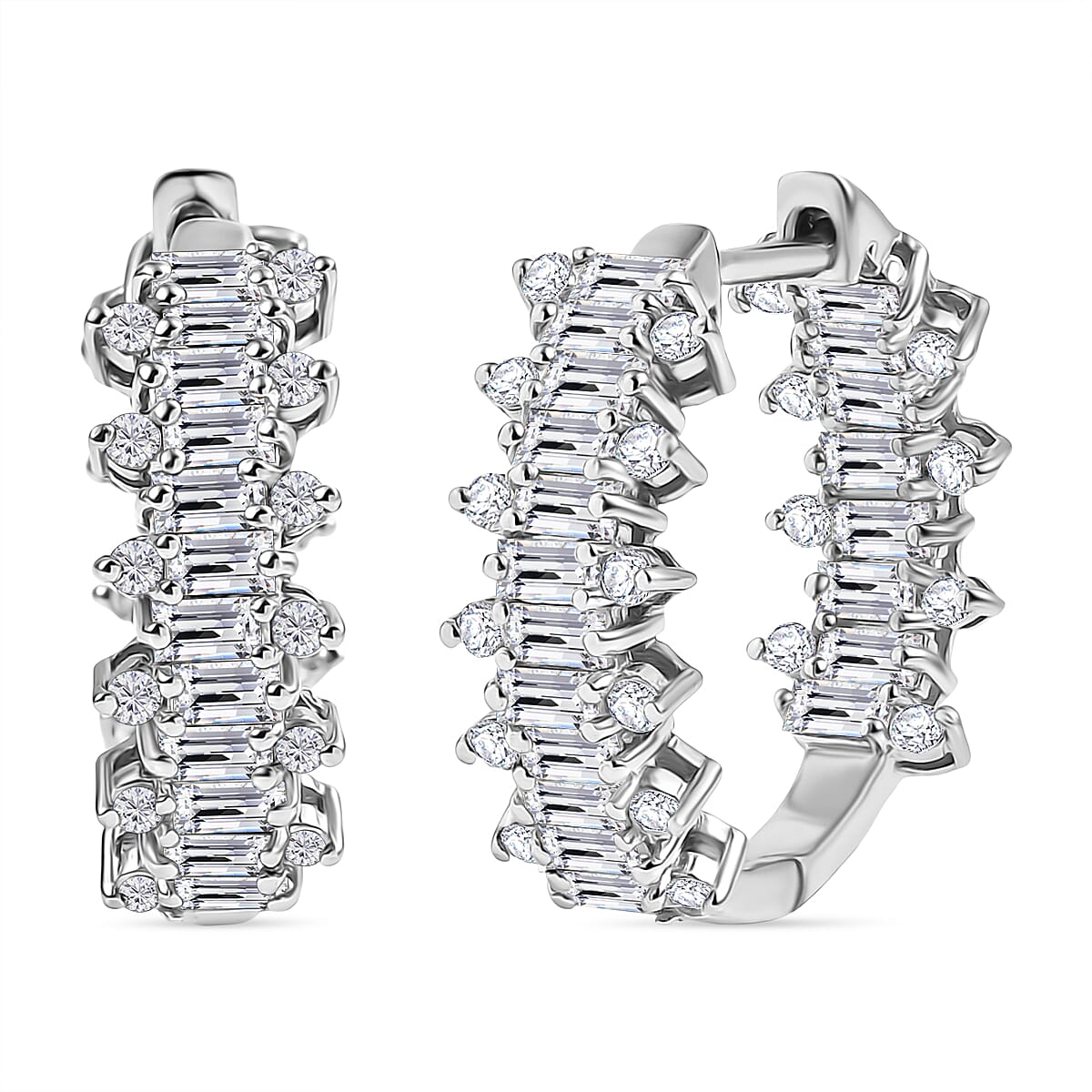 D’Joy White Zircon 3.45 ctw Sunburst Hoop Earrings in Rhodium Over Sterling Silver