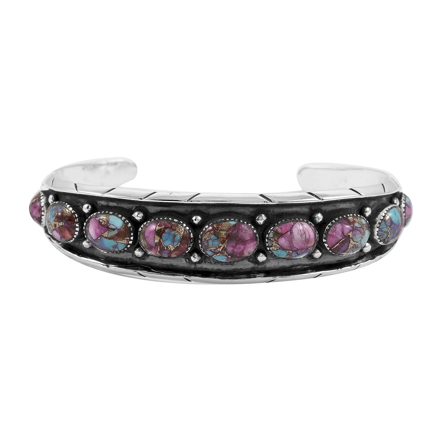Santa Fe Style Mojave Purple Turquoise 68.00 ctw Cuff Bracelet in Sterling Silver (Adjustable)