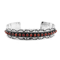 Santa Fe Style Red Coral 57.00 ctw Cuff Bracelet in Sterling Silver (Adjustable) - Sticky add to cart bar