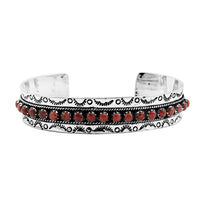 Santa Fe Style Red Coral 57.00 ctw Cuff Bracelet in Sterling Silver (Adjustable)