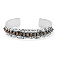 Santa Fe Style Red Coral 57.00 ctw Cuff Bracelet in Sterling Silver (Adjustable)