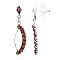 Santa Fe Style Red Coral Earrings in Sterling Silver 8.50 ctw