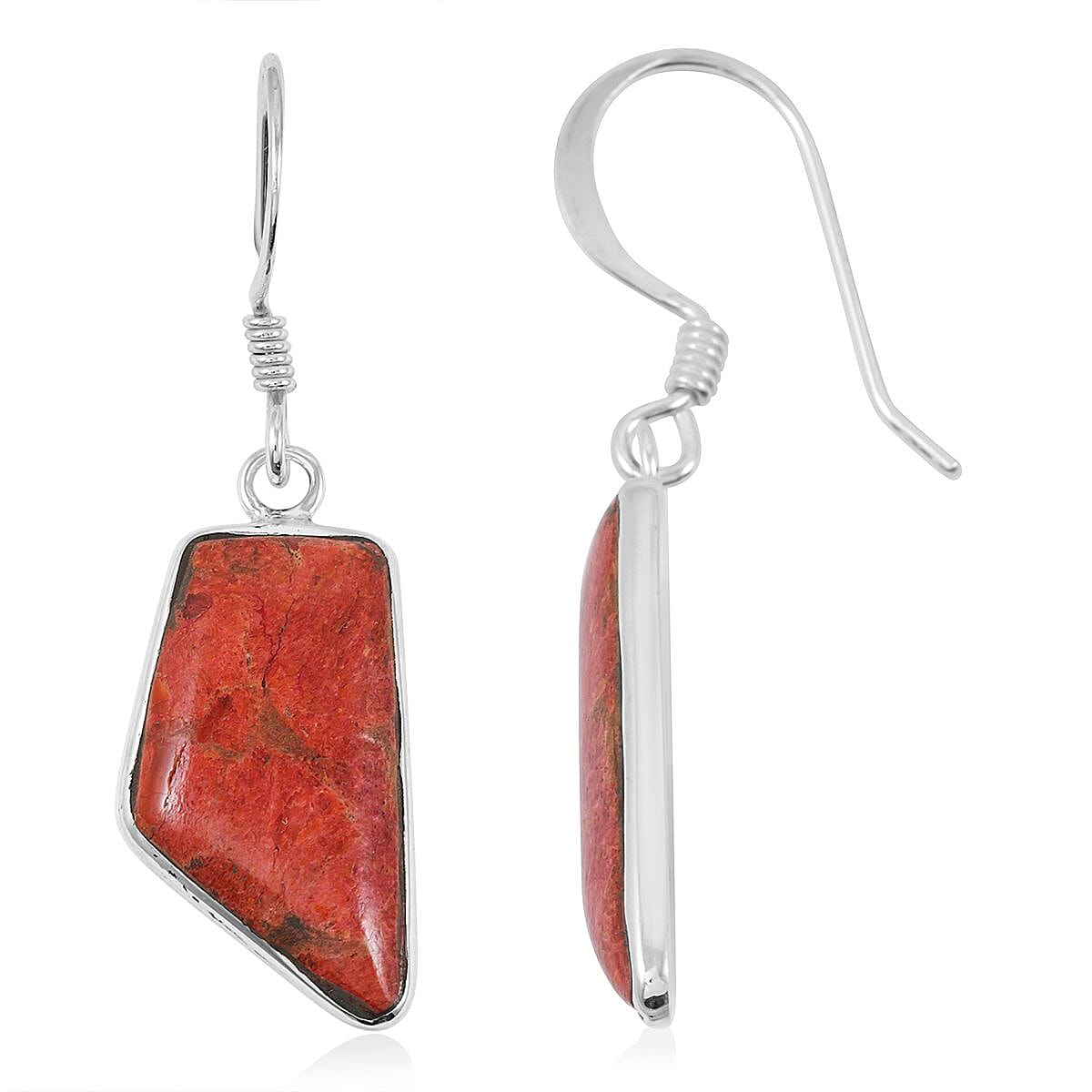 Santa Fe Style Red Coral Earrings in Sterling Silver 15.00 ctw