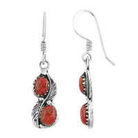 Santa Fe Style Red Coral 7.00 ctw Earrings in Sterling Silver