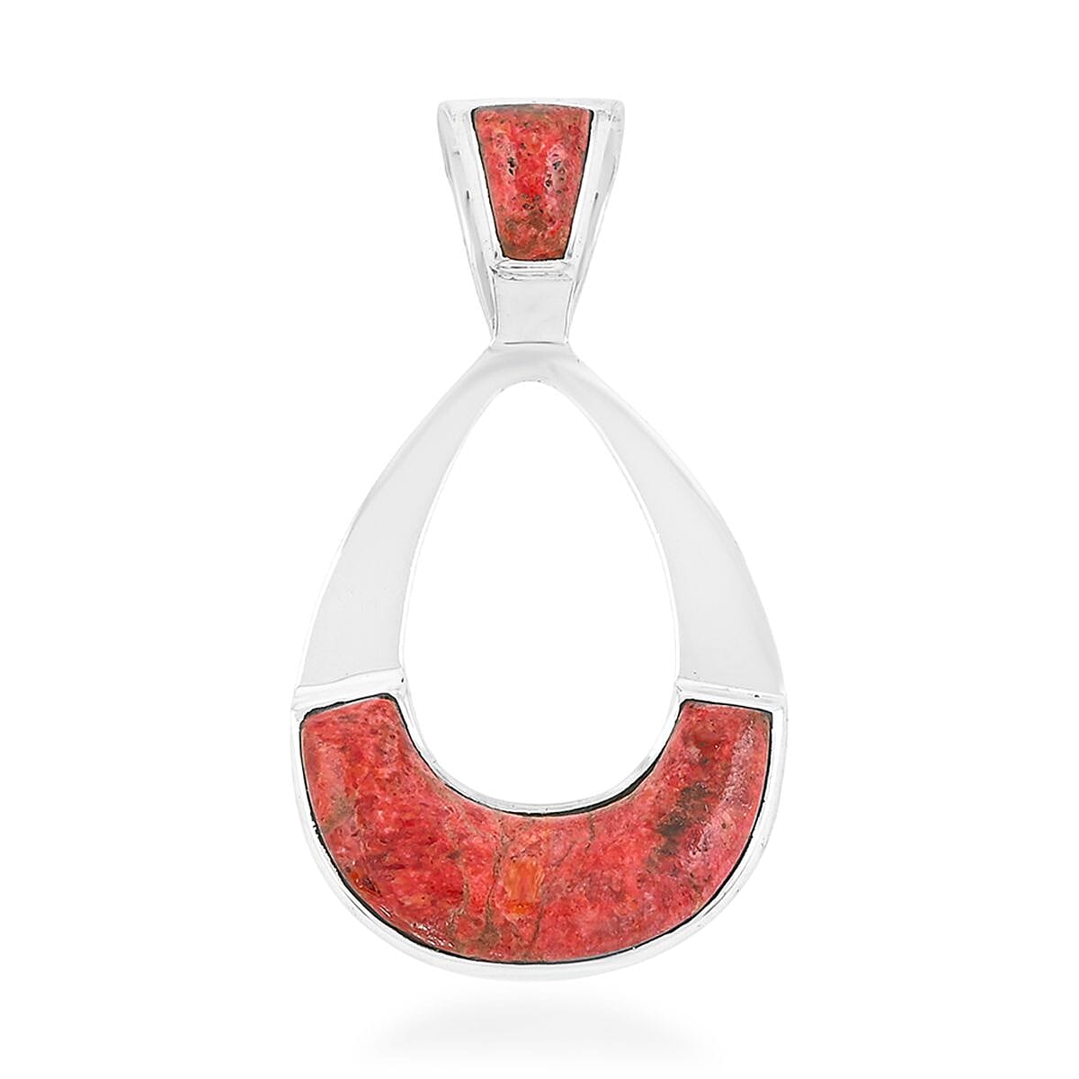 Santa Fe Style Red Coral 9.00 ctw Pendant in Sterling Silver