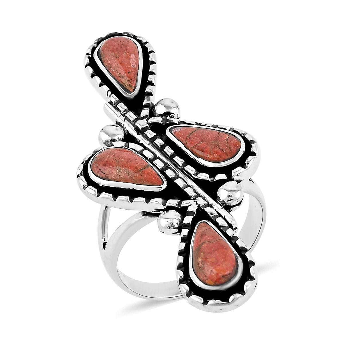 Santa Fe Style Enhanced Red Coral Ring in Sterling Silver (Size 10.0) 8.00 ctw