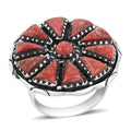 Santa Fe Style Enhanced Red Coral 19.00 ctw Ring in Sterling Silver - Sticky add to cart bar