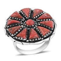 Santa Fe Style Enhanced Red Coral 19.00 ctw Ring in Sterling Silver