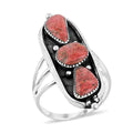 Santa Fe Style Enhanced Red Coral 9.00 ctw Ring in Sterling Silver - Sticky add to cart bar