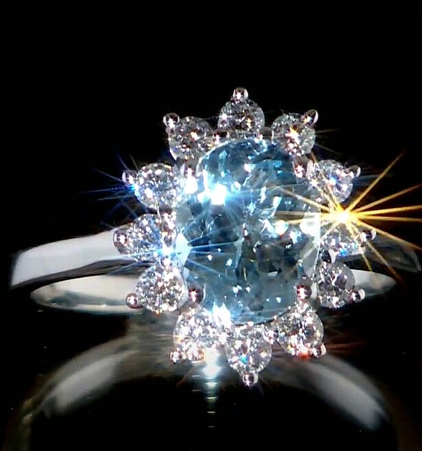 Dan Dennis Deal 10K White Gold AAA Aquamarine, Luxuriant Lab Grown Diamond (I2) (0.30 cts) Ring (Size 10.0) (Del. in 12-15 Days) 2.18 ctw