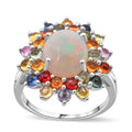 D'Joy Premium Ethiopian Welo Opal, Multi Sapphire Celestial Carnival Ring in Rhodium Over Sterling Silver (Size 10.0) 5.10 ctw - Sticky add to cart bar