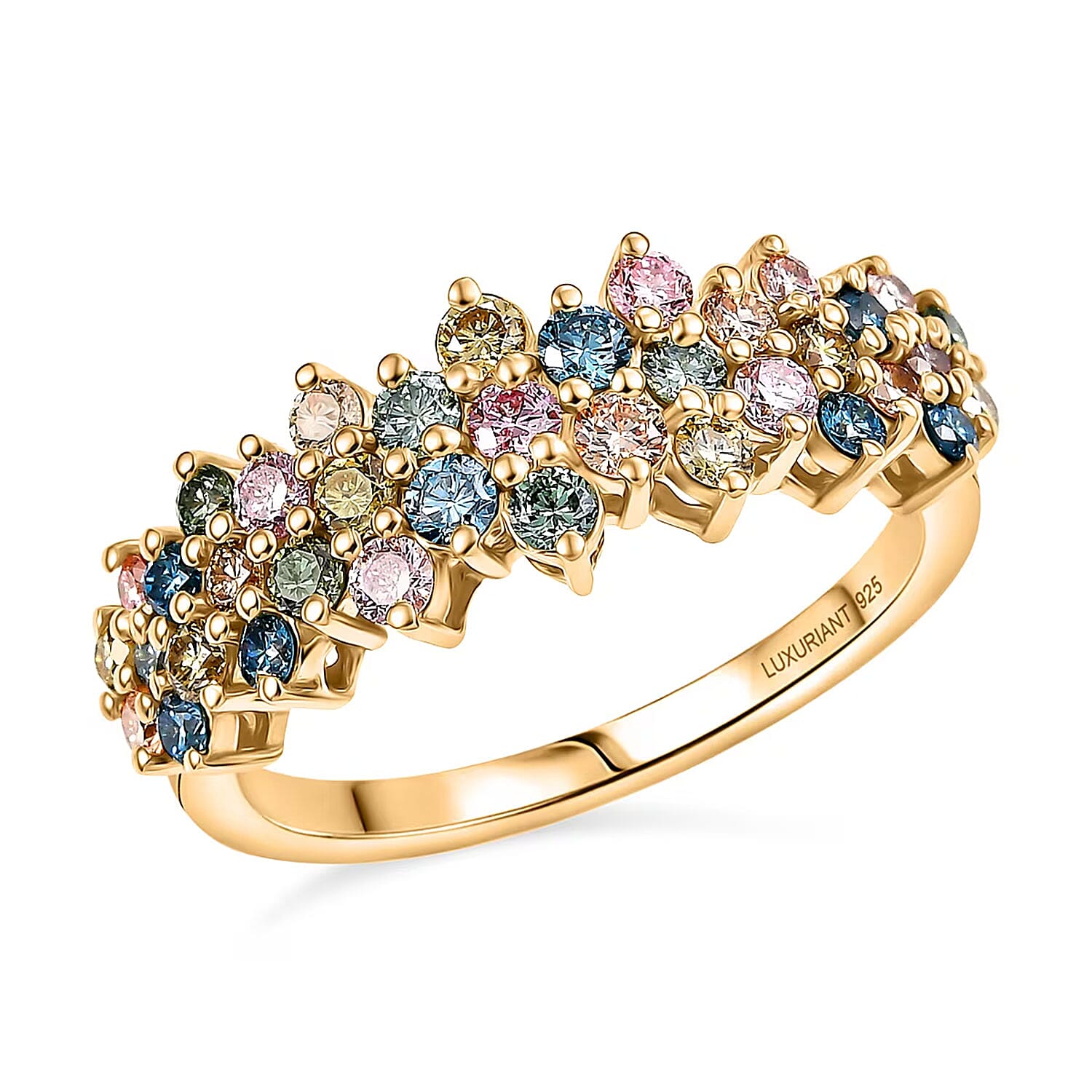 Luxuriant Lab Grown Multi Diamond SI 1.00 ctw Ring in 18K Vermeil Yellow Gold Over Sterling Silver (Size  10.0)
