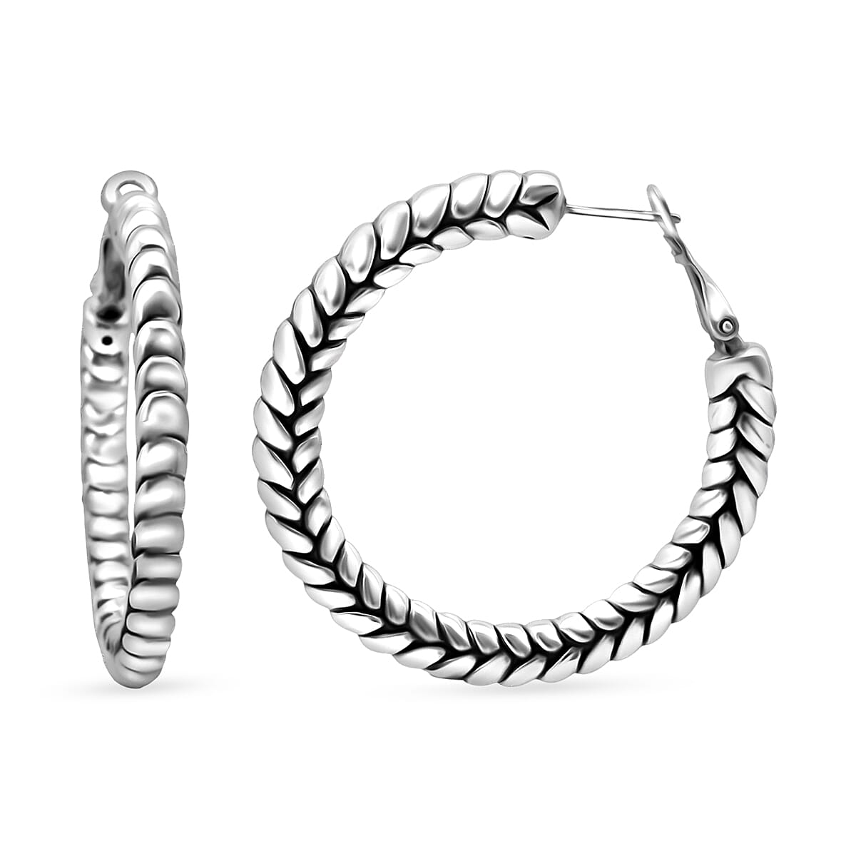 D'Joy Woven Leaves Hoop Earrings in Sterling Silver 5.9 Grams
